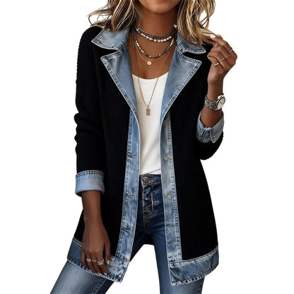 ⌛LAST DAY SALE 70% OFF🍂🔥Women’s Elegant Denim Spliced Ribbed Knit Coat