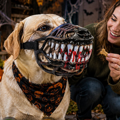 🎃50% OFF NOW !🐶Halloween Realistic Spoof Pet Muzzle – Scary Bloody Fangs Dog Costume Muzzle, Adjustable Funny Cosplay Accessory for Halloween Party
