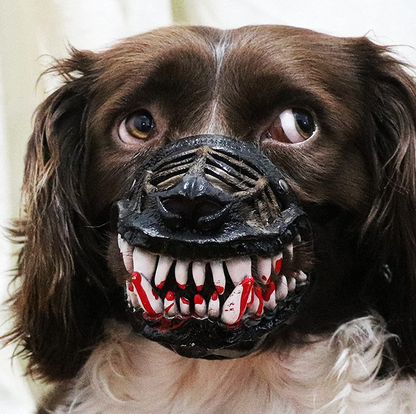 🎃50% OFF NOW ! 🐶Halloween Realistic Spoof Pet Muzzle – Scary Bloody Fangs Dog Costume Muzzle, Adjustable Funny Cosplay Accessory for Halloween Party
