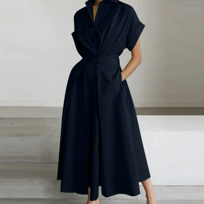 Chic Lapel Collar High-Waist A-Line Shirtdress
