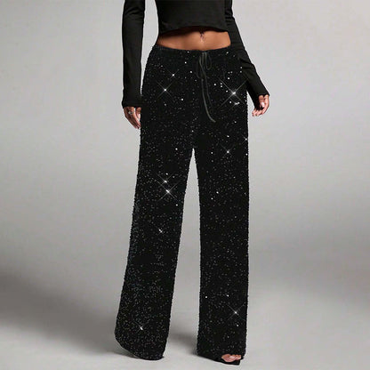 🛍️🍂LAST DAY SALE 70% OFF👍✨Women's Glitter Fashion Adjustable Drawstring Slimming Elastic Waist Straight-Leg Pants