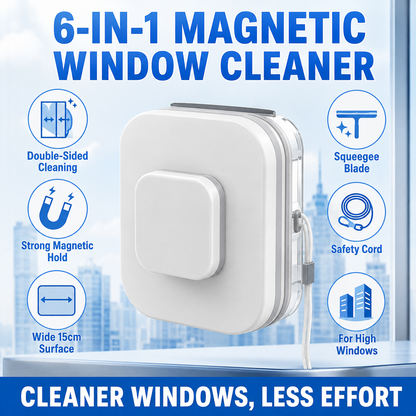 🥳2026 HOT SALE 50% OFF! 🥳💞50K+ SOLD!⚡6‑in‑1 Magnetic Glass Cleaner – 30% wider cleaning area, perfect for high‑rise windows. Dual pads + squeegee – flawless results from the first pass! 🪣🪟