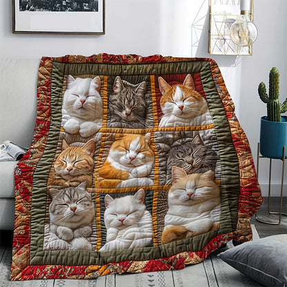 🎁LAST DAY SALE: £11.99!! 🐱💤 Cozy 9‑Panel Sleeping Cats Blanket – Ultra‑Soft Flannel, Reversible Design, Perfect for Sofa, Bed & Travel 🌙✨