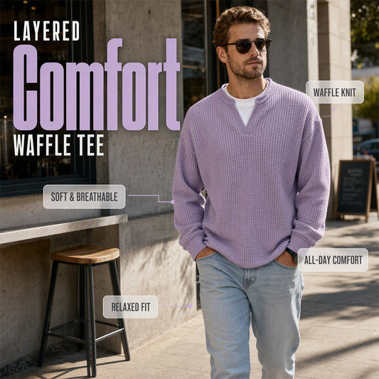 ⏳LAST DAY SALE ONLY ￡13.99!!🔥✨Timeless Comfort | Men's Textured Waffle Layered-Look Long-Sleeve Tee