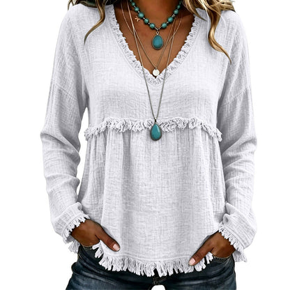 ☁️Relaxed Comfort, Everyday Wear👚 Women's V-Neck Long Sleeve Top – Lightweight Fabric, Easy to Style ✨