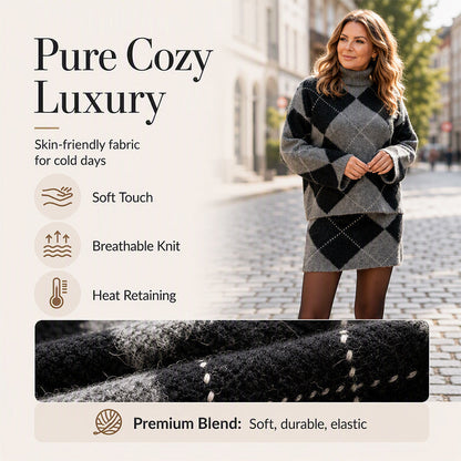 ⏳LAST DAY SALE ONLY ￡25.99!!🍂✨Women's Argyle Knit Sweater & Skirt Set – Elegant, Cosy & Effortlessly Chic
