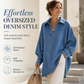 ⏳LAST DAY SALE ONLY ￡19.99!!💙 Women's Casual Loose Denim V-Neck Pullover Shirt with Batwing Sleeves and Asymmetrical Hem