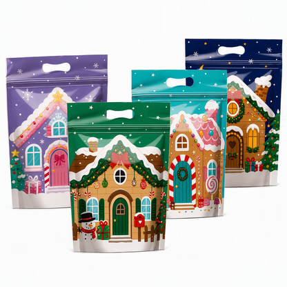 ⏳LAST DAY SALE 50% OFF 🎅🔥50 Pack Christmas Candy Bags Cartoon Stand Up Zipper Pouches for Snowflake Crisp Cookie and Baking Food Packaging