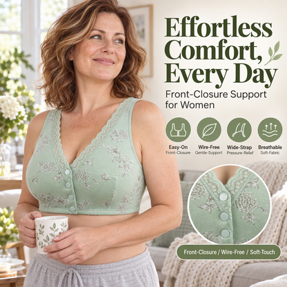 ⏳LAST WEEK SALE -ONLY £7.99!🖤🌸Women's Plus Size Front Button Floral Print Wireless Bra