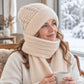 🔥LAST DAY SALE £6.99!!💞✨ Winter’s Sweet Little Luxury | Clever All-in-One Knit Hat & Scarf Set 🤍❄️ Soft twisted knit, keeps head and neck cosy without bulky layers🧣