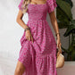 🌈2026 Summer Hot Sale 50% OFF!✨Square Neck Floral Midi Dress – Smocked Bodice, Flowy Tiered Skirt, Romantic🌸📍GB