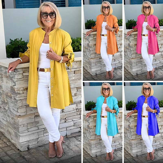 💥Autumn Sale 49% Off💥Solid Color Long Cotton Shirt Jackets FOR Women