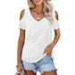 💥Last Day Special Sale 49% OFF👚Womens Summer Short Sleeve Off-Shoulder Cold Shoulder Basic Tees