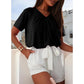 💖LAST DAY SALE 50% OFF💷✨Women's Casual Pleated V-Neck Short-Sleeve Top🌷-Loose Fit & Comfortable Shirring Top