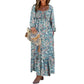 ⏰Summer Hot Sale 70% OFF💃💐Boho Floral Smocked Empire Waist Square Neck Long Sleeve Button Beach Long Maxi Dress