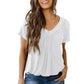 💖LAST DAY SALE 50% OFF💷✨Women's Casual Pleated V-Neck Short-Sleeve Top🌷-Loose Fit & Comfortable Shirring Top